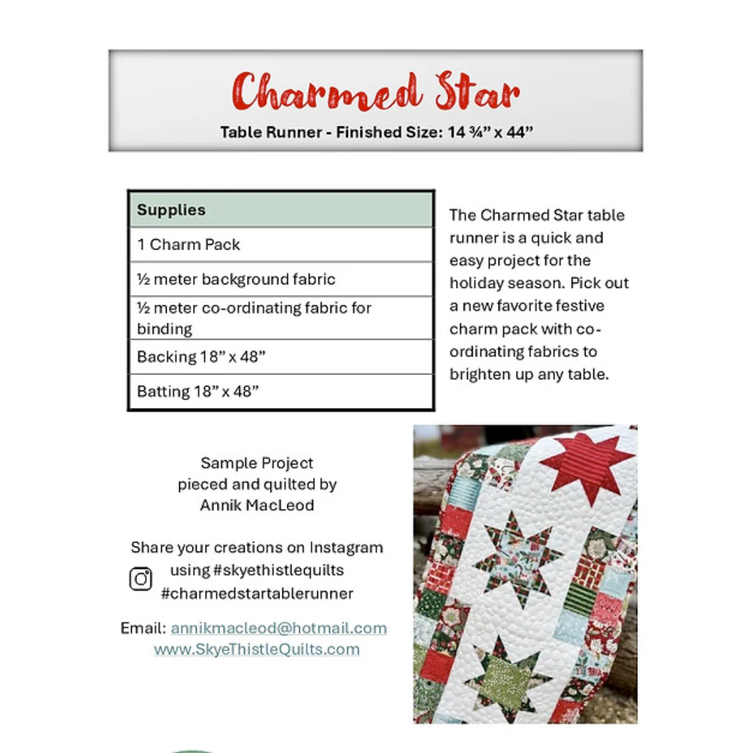 Skye Thistle Quilts Charmed Star Table Runner Quilt Pattern - Image 2