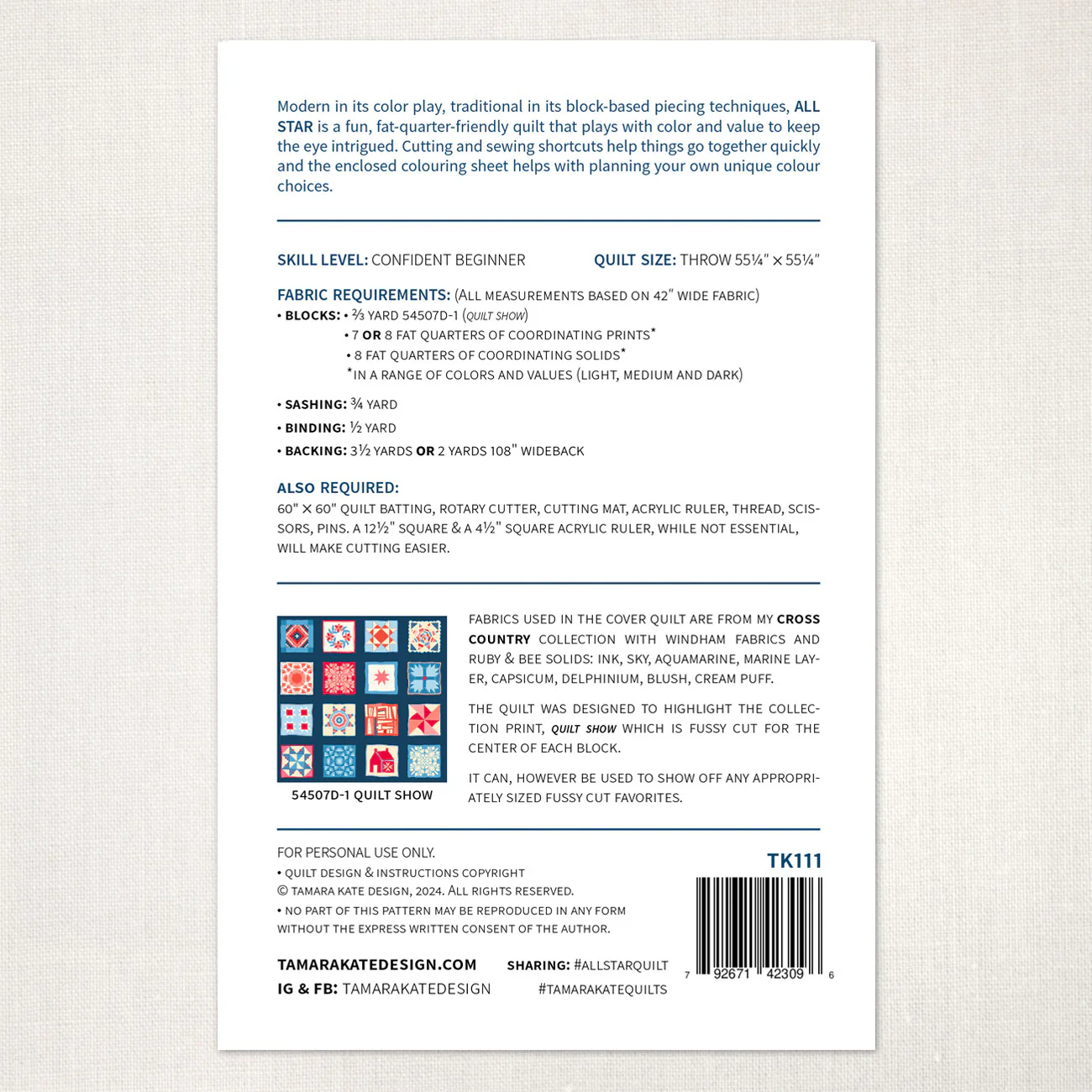 Tamara Kate Design All Star Quilt Pattern - Image 3