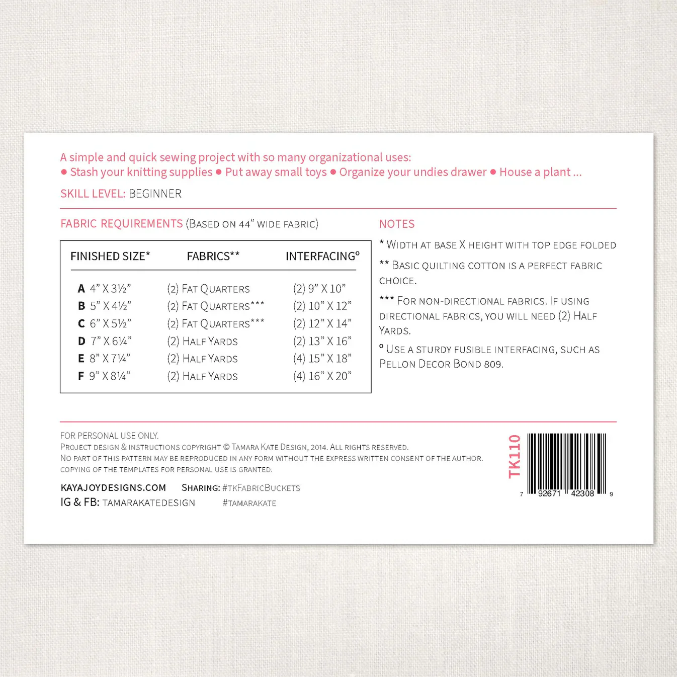Tamara Kate Designs Fabric Buckets Sewing Pattern - Image 4