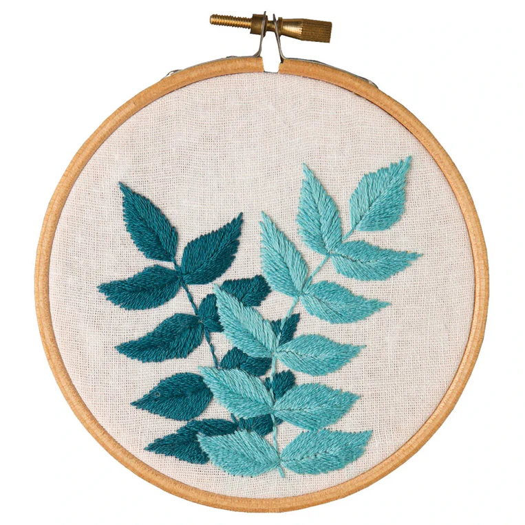 Teal Leaves 4" Embroidery Kit - Image 2