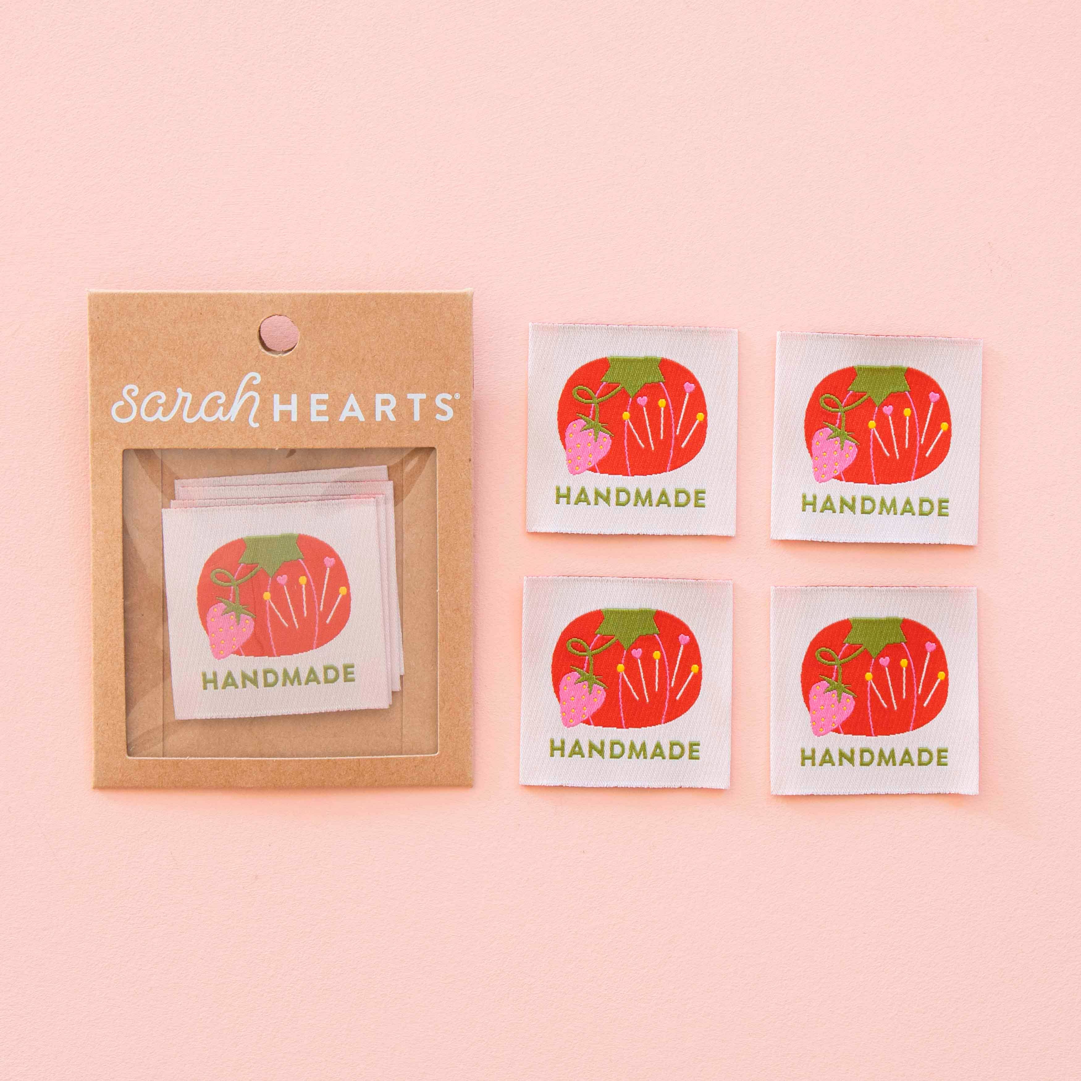 Tomato Pin Cushion "Handmade" Large Sewing Labels - 4 Pack