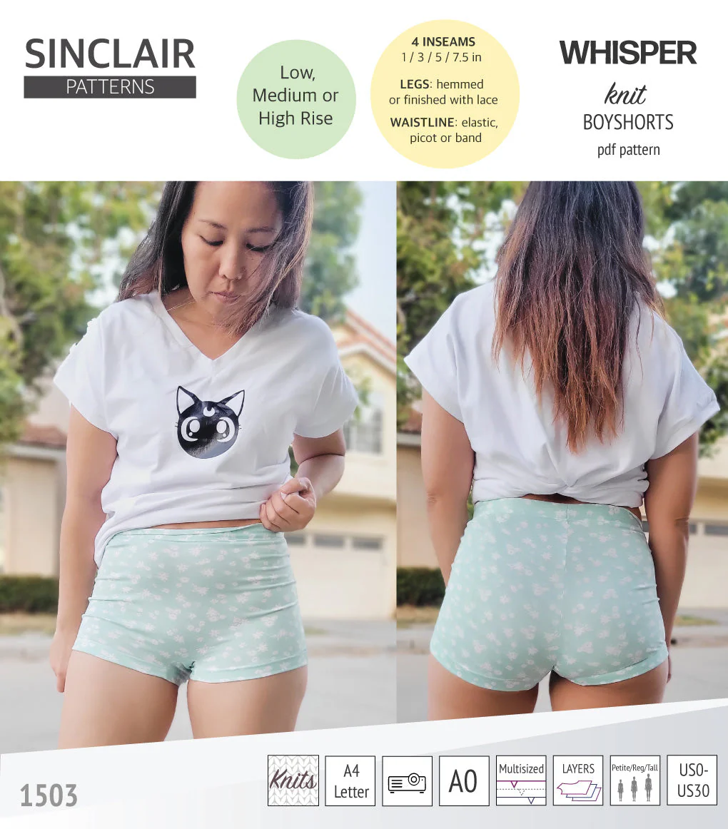 Sinclair Patterns Whisper Boyshorts - XXS-4XL - PDF Pattern - Image 3
