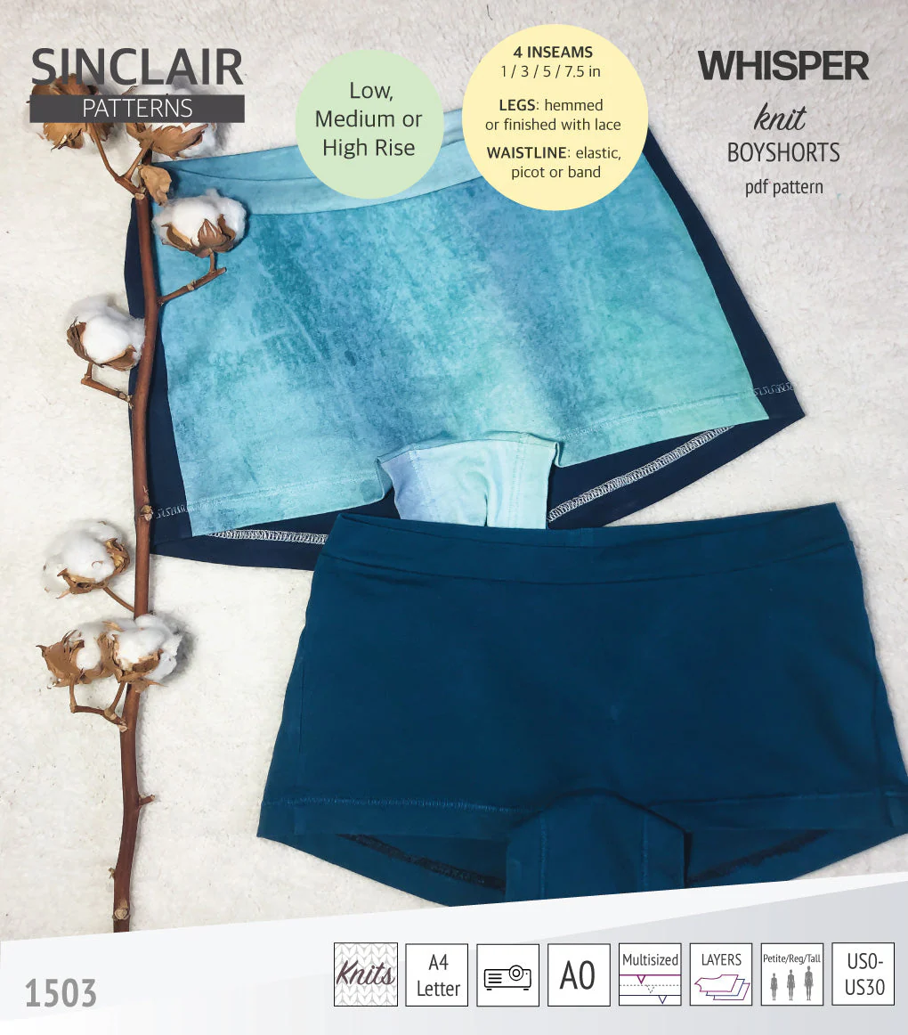 Sinclair Patterns Whisper Boyshorts - XXS-4XL - PDF Pattern - Image 4