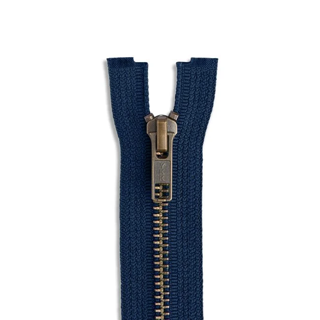 YKK #5 7in Antique Brass Jeans Zipper - Navy